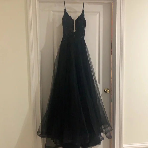 La Femme | Dresses | Brand New La Femme Authentic Black Beaded Prom Dress  With Tulle | Poshmark